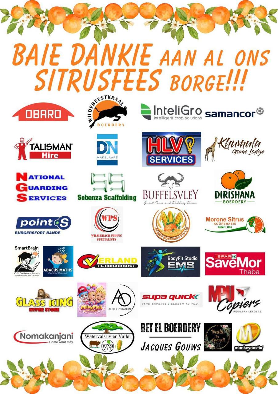 Baie dankie aan al ons Sitrusfees borge — sponsor logos